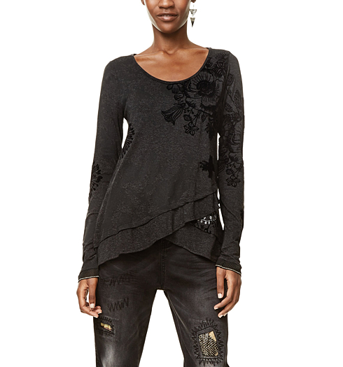Dámské triko DESIGUAL EDI 2043 GRIS VIGORE OSCURO - DESIGUAL - 17WWTKJ2 2043 TS_EDI
