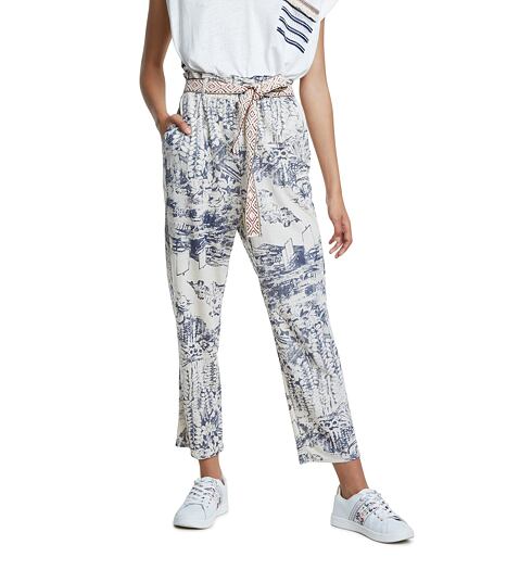 Dámské kalhoty DESIGUAL PANT_TROPICAL 1001 UNDERCOOKED - DESIGUAL - 20SWPK12 1001 PANT_TROPICAL