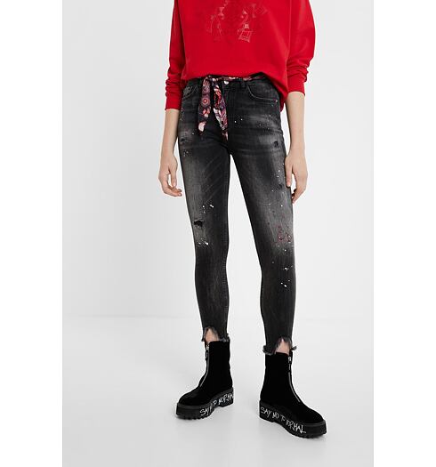 Dámské jeans DESIGUAL BOW 5162 DENIM BLACK WASH - DESIGUAL - 20WWDD61 5162 DENIM_BOW