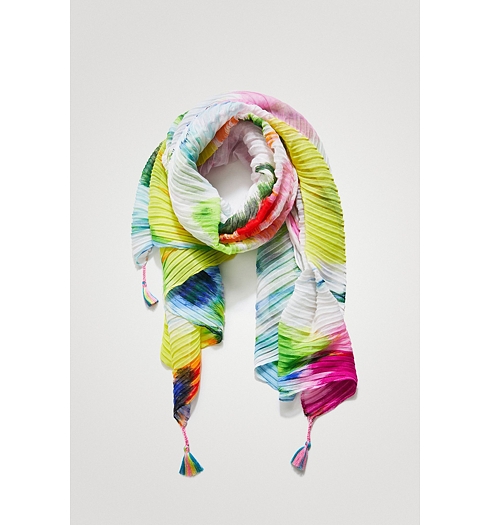 Dámský šátek DESIGUAL PLEATED FOCUS RECTANGLE 1000 BLANCO - DESIGUAL - 22SAWA05 1000 FOU_PLEATED FOCUS RECTANGL