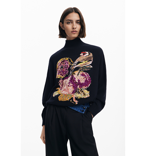 Dámský svetr DESIGUAL BIRD LACROIX Černá - DESIGUAL - 25WWJF04 2000 JERS BIRD LACROIX