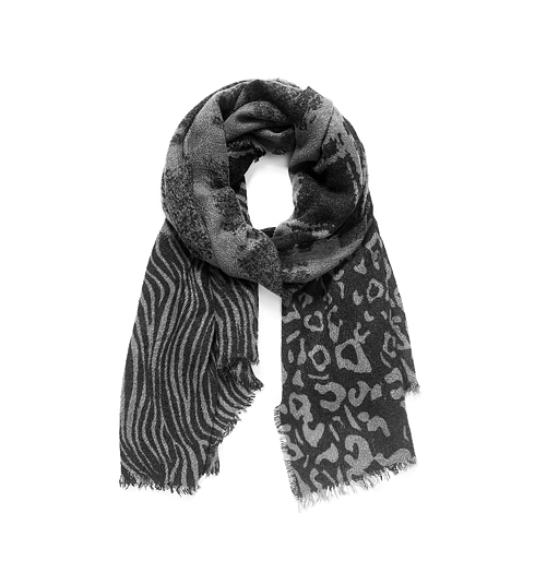 Dámský šátek DESIGUAL REC.CUADROS LEOP 2000 NEGRO - DESIGUAL - 17WAWFB0 2000 FOULARD_REC.CUADROS LEOP