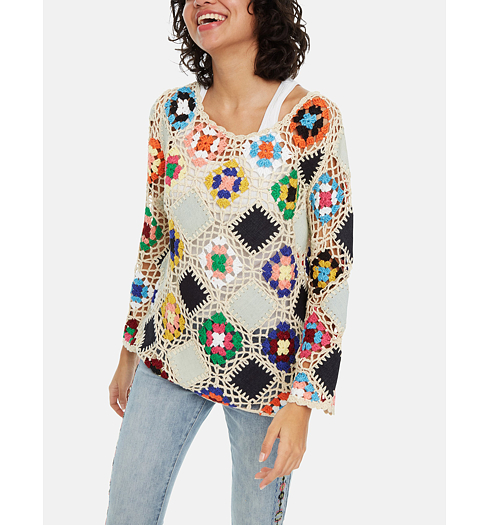 Dámský svetr DESIGUAL FLORENCIA 1001 - DESIGUAL - 19SWJFXC 1001 JERS_FLORENCIA