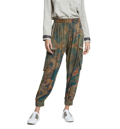 Dámské kalhoty DESIGUAL PANT_CORFU 4105 GREEN FOREST - DESIGUAL - 20SWPW51 4105 PANT_CORFU