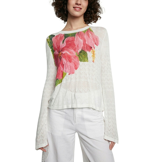 Dámský svetr DESIGUAL ALBURY 1000 BLANCO - DESIGUAL - 21SWJF19 1000 JERS_ALBURY