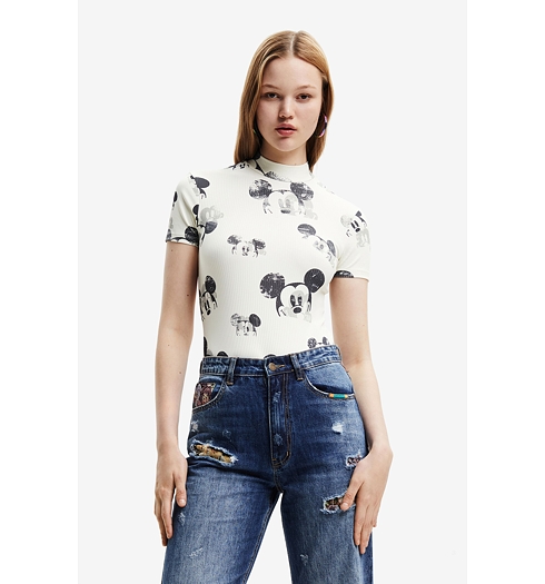 Dámské triko DESIGUAL FACES MICKEY 1001 CRUDO - DESIGUAL - 22WWQK08 1001 BODY_FACES MICKEY