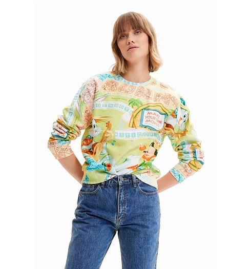Dámská mikina DESIGUAL BUGS UKELELE 4012 GREEN - DESIGUAL - 23SWSK60 4012 SWEAT BUGS UKELELE