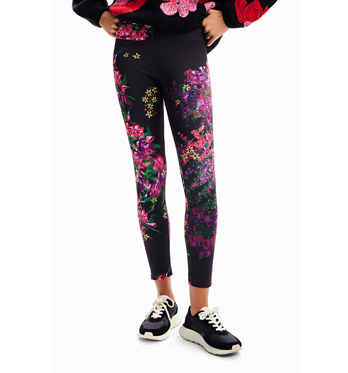 Dámské legins DESIGUAL FLOWERS 3062 RED - DESIGUAL - 23WWKK08 3062 LEGGINGS FLOWERS