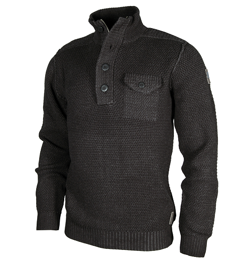 Pánský svetr NO EXCESS 70230911 20 Pullover high neck half bttn 20 black - No Excess - 70230911 20 Pullover high neck half bttn