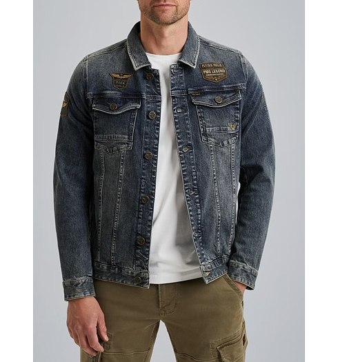 Pánská jeans bunda PME LEGEND Denim jacket with badges Modrá - PME LEGEND - PDJ2508715 DCV Denim jacket with badges