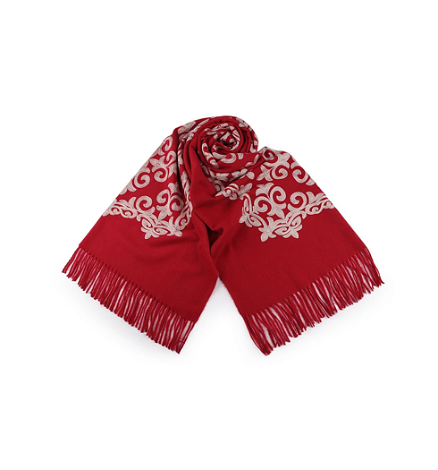 Šála-pléd KERBO Šátek-šála Červená - KERBO - Šátek-šála s třásněmi a výšivkou 0939-2 70x185