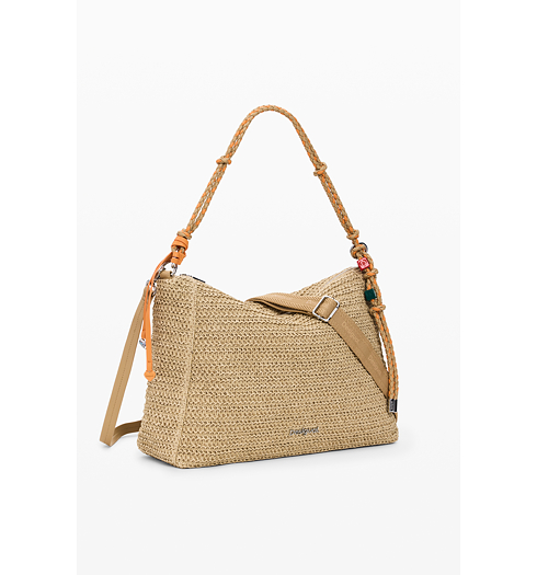 Dámská kabelka DESIGUAL HALF LOGO RAFFIA LEIRIA Béžová - DESIGUAL - 26SAXO04 1014 BAG HALF LOGO RAFFIA LEIRIA