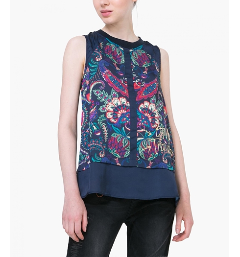 Dámská halenka DESIGUAL BLUS CUELLO LISO JACKET 5001 MARINO - DESIGUAL - 72B2EJ1 5001 BLUS CUELLO LISO JACKET