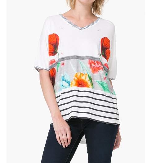 Dámské triko DESIGUAL MARIA LUISA 1000 BLANCO - DESIGUAL - 73T2WJ0 1000 TS_MARIA LUISA