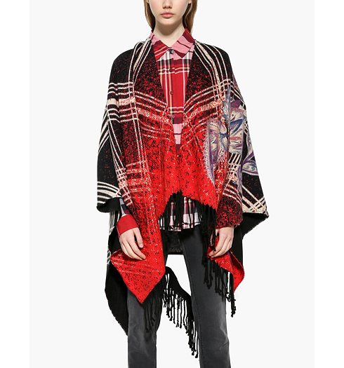 Dámský šátek DESIGUAL MADRAS INDIE FLORES 2080 AFTER DARK - DESIGUAL - 17WAWK02 2080 PONCHO_MADRAS INDIE FLORES