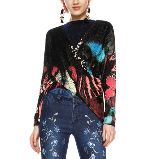 Dámský svetr DESIGUAL PAPILLON 2000 NEGRO - DESIGUAL - 18WWJF41 2000 JERS_PAPILLON