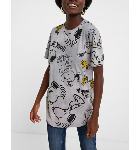 Dámské triko DESIGUAL SNOOPY 2015 SILVER GREY - DESIGUAL - 20WWTKCH 2015 TS_SNOOPY