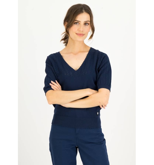 Dámské triko Blutsgeschwister Pretty Preppy Crewneck 0499 blue pigtail knit - Blutsgeschwister - 001231-160-0499 Pretty Preppy Crewneck