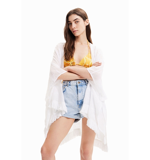 Dámské pončo DESIGUAL FLOWER CLARA 1000 WHITE - DESIGUAL - 23SAWA37 1000 KAFTAN FLOWER CLARA