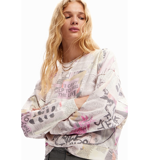 Dámská mikina DESIGUAL PAPER 1000 WHITE - DESIGUAL - 23WWSK08 1000 SWEAT PAPER