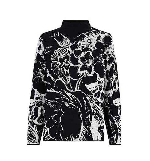 Dámský svetr HAJO 116 schwarz/wollweiss - HAJO - 19817 116 D Pulli Blütenjacquard