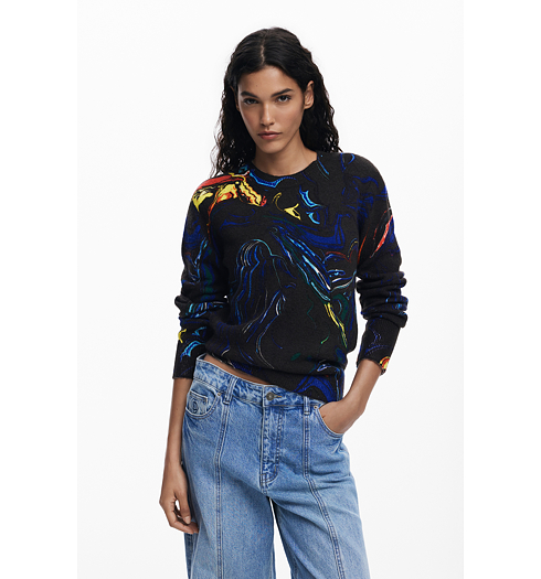 Dámský svetr DESIGUAL 25WWJF05 2000 JERS BUTTERFLY LACROIX 2000 BLACK - DESIGUAL - 25WWJF05 2000 JERS BUTTERFLY LACROIX