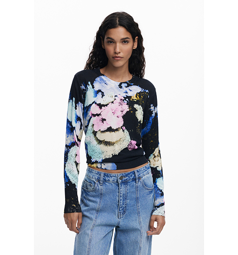 Dámský svetr DESIGUAL 25WWJF46 5025 JERS NENUFAR LACROIX 5025 BLUE - DESIGUAL - 25WWJF46 5025 JERS NENUFAR LACROIX