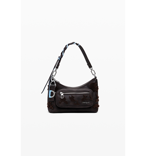 Dámská kabelka DESIGUAL 25WAXPB9 6009 BAG STENCIL FLOWER MEDELLIN MINI CHOCO 6009 BROWN - DESIGUAL - 25WAXPB9 6009 BAG STENCIL FLOWER MEDELLIN MINI CHOCO