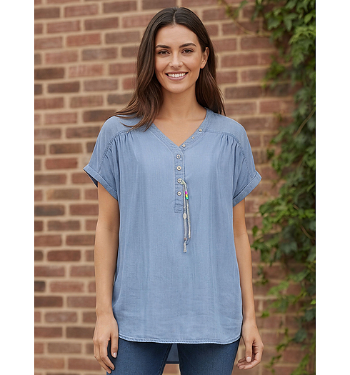 Dámská halenka Geisha Top lyocell ropes Modrá - Geisha - SUZE 830 Top lyocell ropes