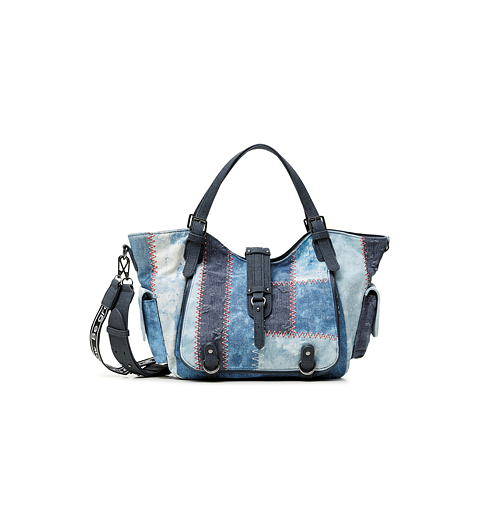 Dámská kabelka DESIGUAL PATCH DENIM 5008 DENIM DARK BLUE - DESIGUAL - 21SAXD11 5008 BOLS_ PATCH DENIM_ROTTERDA