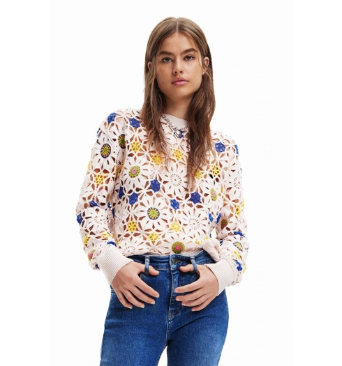 Dámský svetr DESIGUAL DAISIES - DESIGUAL - 23SWJF03 1001 JERS DAISIES