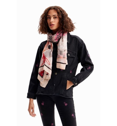 Dámský šátek DESIGUAL 23WAWA32 9019 FOU FAKE NEWS RECTANGLE 9019 MATERIAL FINISHES - DESIGUAL - 23WAWA32 9019 FOU FAKE NEWS RECTANGLE