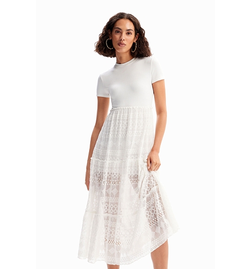 Dámské šaty DESIGUAL DARLING 1000 WHITE - DESIGUAL - 23WWVKA8 1000 VEST DARLING