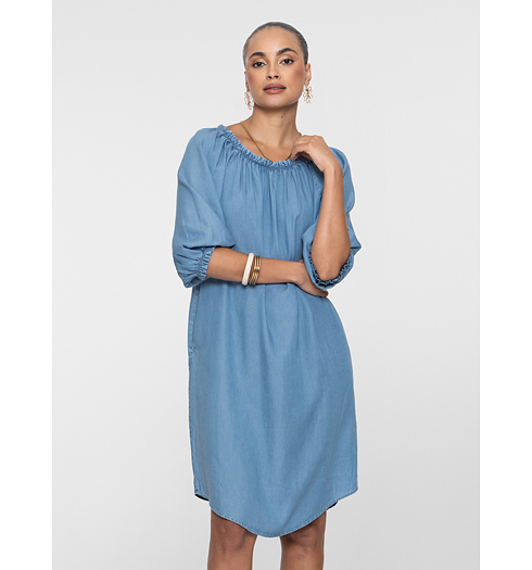 Dámské letní šaty Geisha Dress denim elastic Modrá - Geisha - 67302-10 827 Dress lyocell denim elastic neck