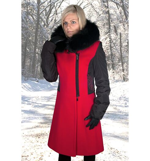 Dámský zimní kabát MARLENE ML KLARKA3 černá-červená - Marlene - ML KLARKA3 black-red liška