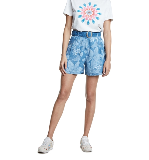 Dámské bermudy DESIGUAL PANT_PEARL HARBOUR 9022 BLUE MULTICOLOR - DESIGUAL - 20SWPN18 9022 PANT_PEARL HARBOUR