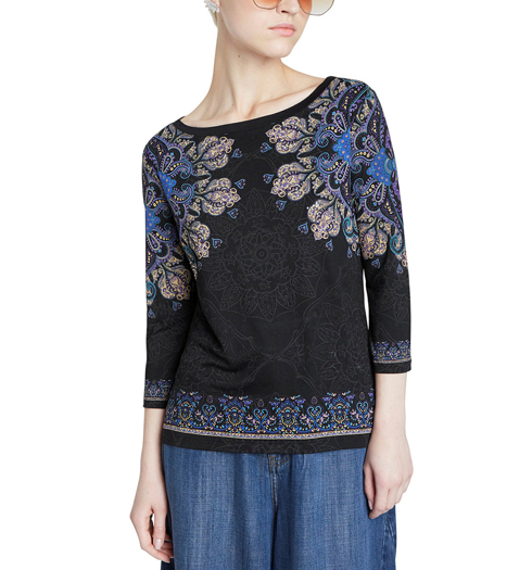 Dámské triko DESIGUAL CANNES 2000 BLACK - DESIGUAL - 20WWTKBM 2000 TS_CANNES