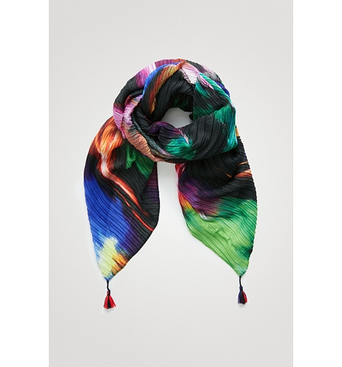 Dámský šátek DESIGUAL PLEATED FOCUS RECTANGLE 2000 NEGRO - DESIGUAL - 22SAWA05 2000 FOU_PLEATED FOCUS RECTANGL