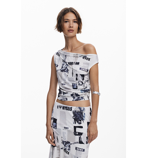 Dámské triko DESIGUAL 25WWTK10 1000 TS BREAKING NEWS 1000 WHITE - DESIGUAL - 25WWTK10 1000 TS BREAKING NEWS