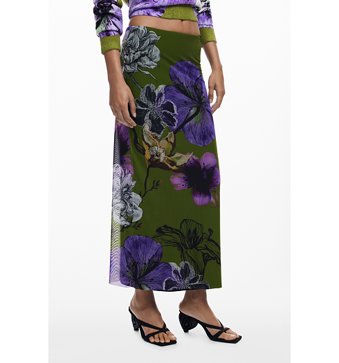 Dámská sukně DESIGUAL 25WWFK03 4010 FAL TULLEFLOWERS LACROIX 4010 GREEN - DESIGUAL - 25WWFK03 4010 FAL TULLEFLOWERS LACROIX
