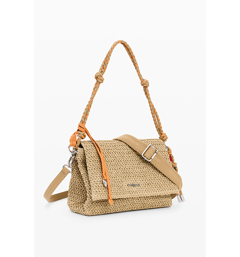 Dámská kabelka DESIGUAL HALF LOGO RAFFIA VENECIA Béžová - DESIGUAL - 26SAXO03 1014 BAG HALF LOGO RAFFIA VENECIA