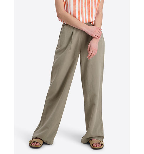 Dámské kalhoty TIMEZONE Linen Wide Leg Zelená - Timezone - T1 60182.1387 04807 Linen Wide Leg