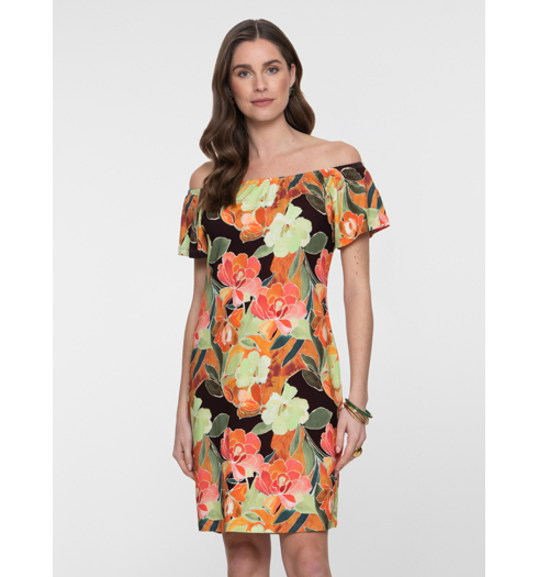 Dámské letní šaty Geisha Dress elastic AOP Oranžová - Geisha - 67152-60 MAY 220 Dress elastic shoulder jersey AOP